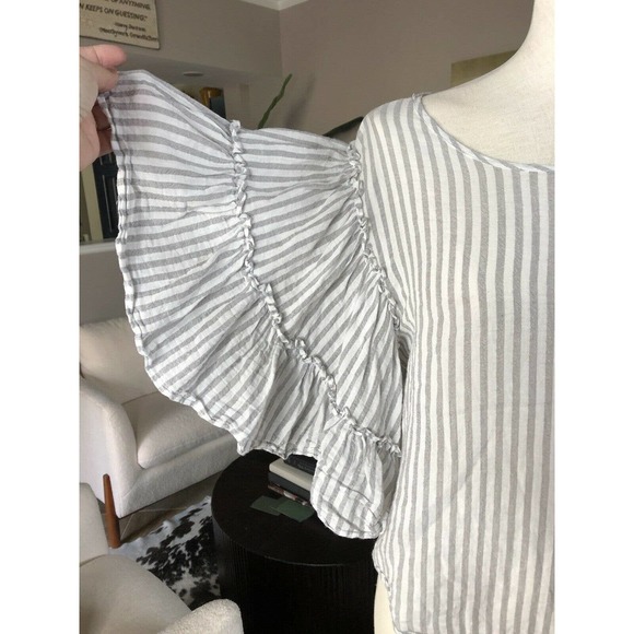 Anthropologie Gray Striped Crop Top - Picture 2 of 6